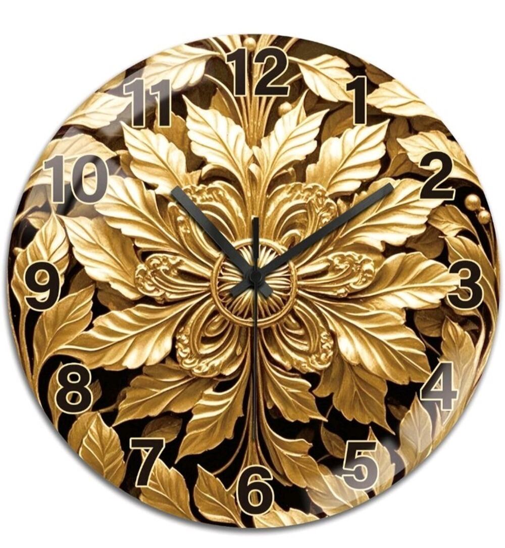 Gold Abstract Leaf Wall Clocks Battery Operated, 12" Round Clock